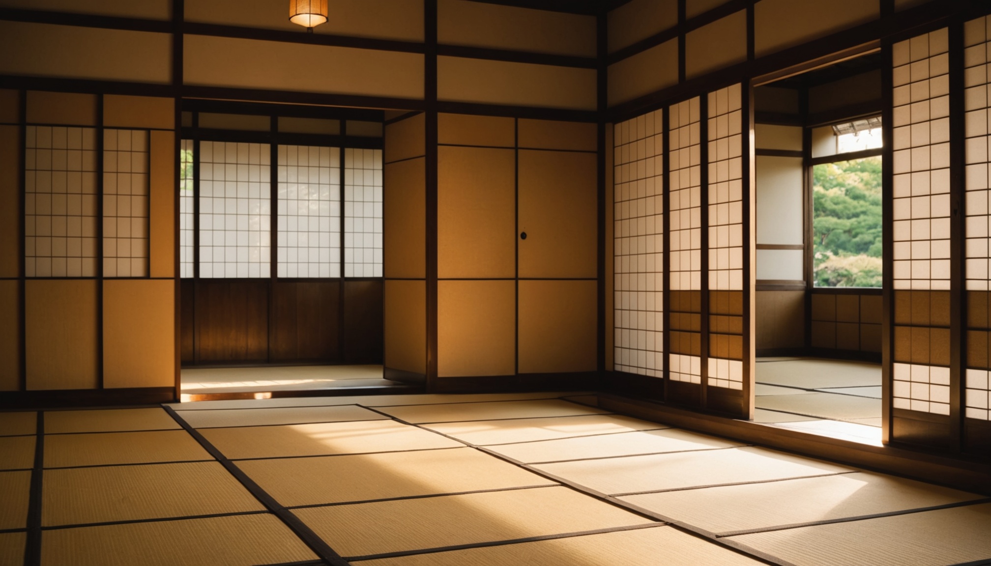 Traditional Japanese room with tatami floors and shoji screens — the kind of space you find inside an akiya